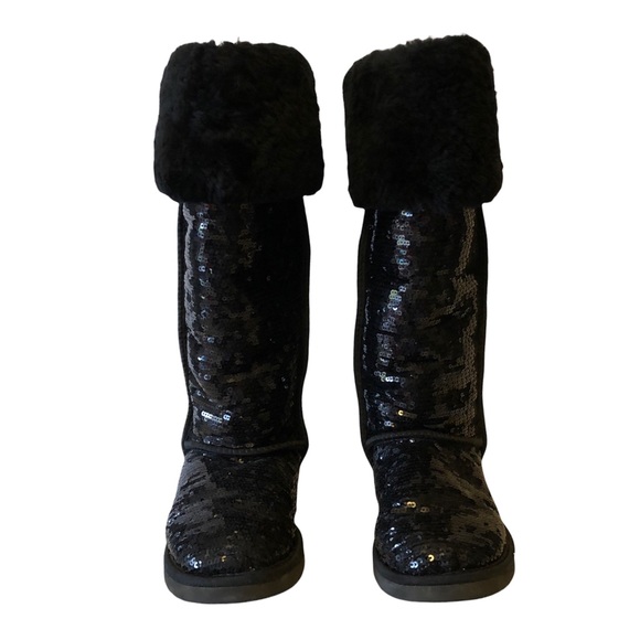 UGG Size 5 OVER the Knee Sparkle Sequins Black Bailey Button Boots Fur 3173. - Picture 5 of 12